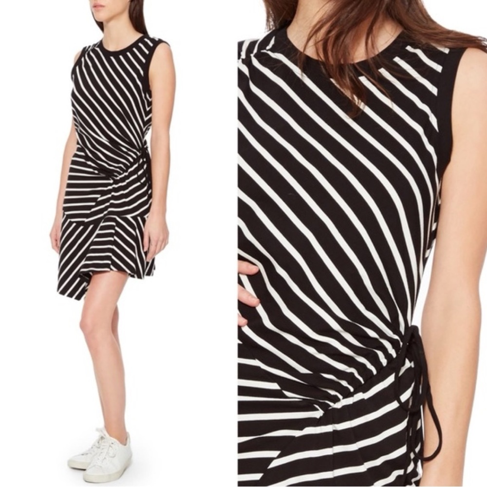 Parker ‘Nicola’ Sleeveless Asymmetrical Stripe Dress in Black/White Size XS - Picture 3 of 11